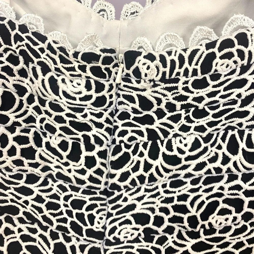 Anthropologie MIGNON black white lace short party dress size 8